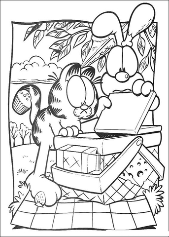 Garfield And Oddie On A Picnic  Coloring Page